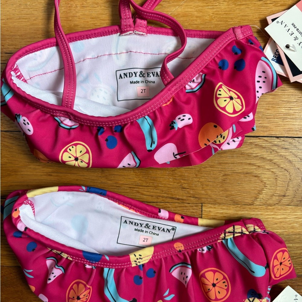 Andy & Evan Pink Fruit-Print Ruffle Bikini Set - Picture 3 of 3